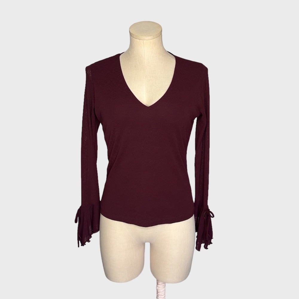 Studio Y V-Neck Top‎ with Bell Sleeves and Tie Detail